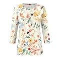 thumbnail image 4 of AOOCHASLIY 2024 Women New Tops Three-quarter Flared Sleeve V-neck Floral Printing Shirt, 4 of 5
