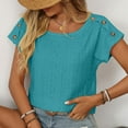 thumbnail image 5 of CAIVO Women Blouses Dressy Casual Solid Color Jacquard Hollow Short Sleeved Tops O-Neck Stylish Shirts, 5 of 7
