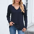 thumbnail image 2 of Fiaer,Womens Waffle Long Sleeve V Neck T Shirts,Plus Size Loose Fit Casual Tshirts for Women,Women's Trendy Basic Going out Solid Breathable Tops Navy XXL, 2 of 6