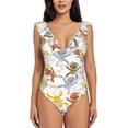 thumbnail image 2 of Yiaed Cartoon Monkey Print Women's Ruffled One Piece Swimsuit V Neck Swimwear Slimming Monokini for Woman-Medium, 2 of 8