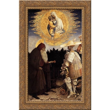 Apparition of the Virgin to Sts Anthony Abbot and George 18x24 Gold Ornate Wood Framed Canvas Art by Pisanello