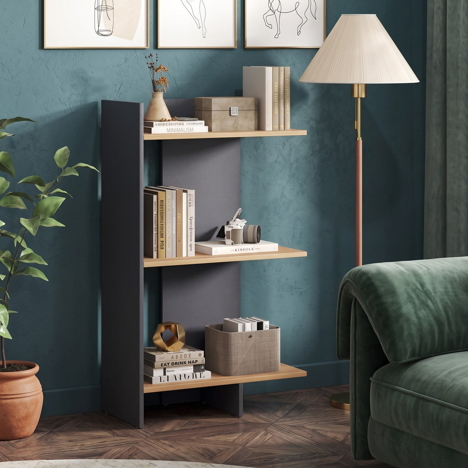 Furnibear 3 Tier Wooden Bookshelf with Anti-Tipping Kit, Open Storage Bookcase Display Shelf for Living Room Home Office Bedroom, Engineered Wood Freestanding, Oak