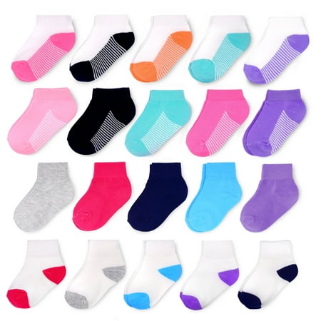 Girls Smock - Fruit of the Loom Low Cut and Ankle Sock Assortment, 20-Pack (Toddler Girls)