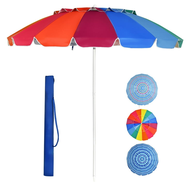 Gymax Large 8ft Tilt Summer Beach Umbrella, Portable Outdoor Gymax Large 8ft Tilt Summer Beach Umbrella, Portable Outdoor