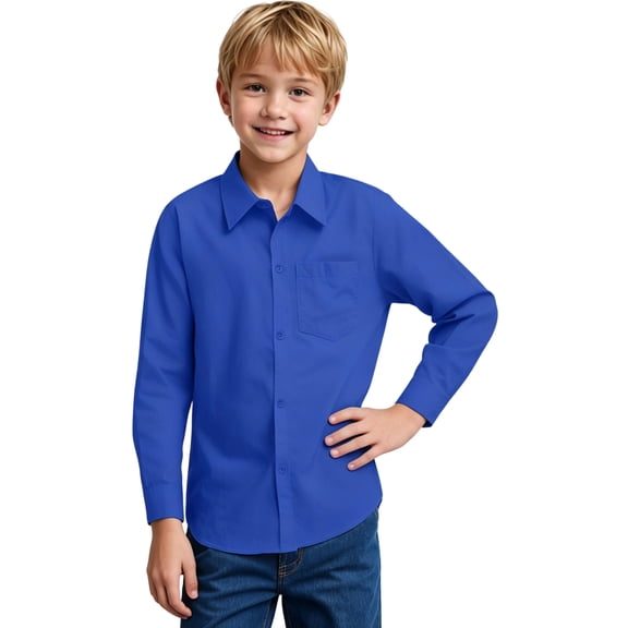 Boys Oxford Dress Shirts Long Sleeve Button Down Shirt 5- 14 T