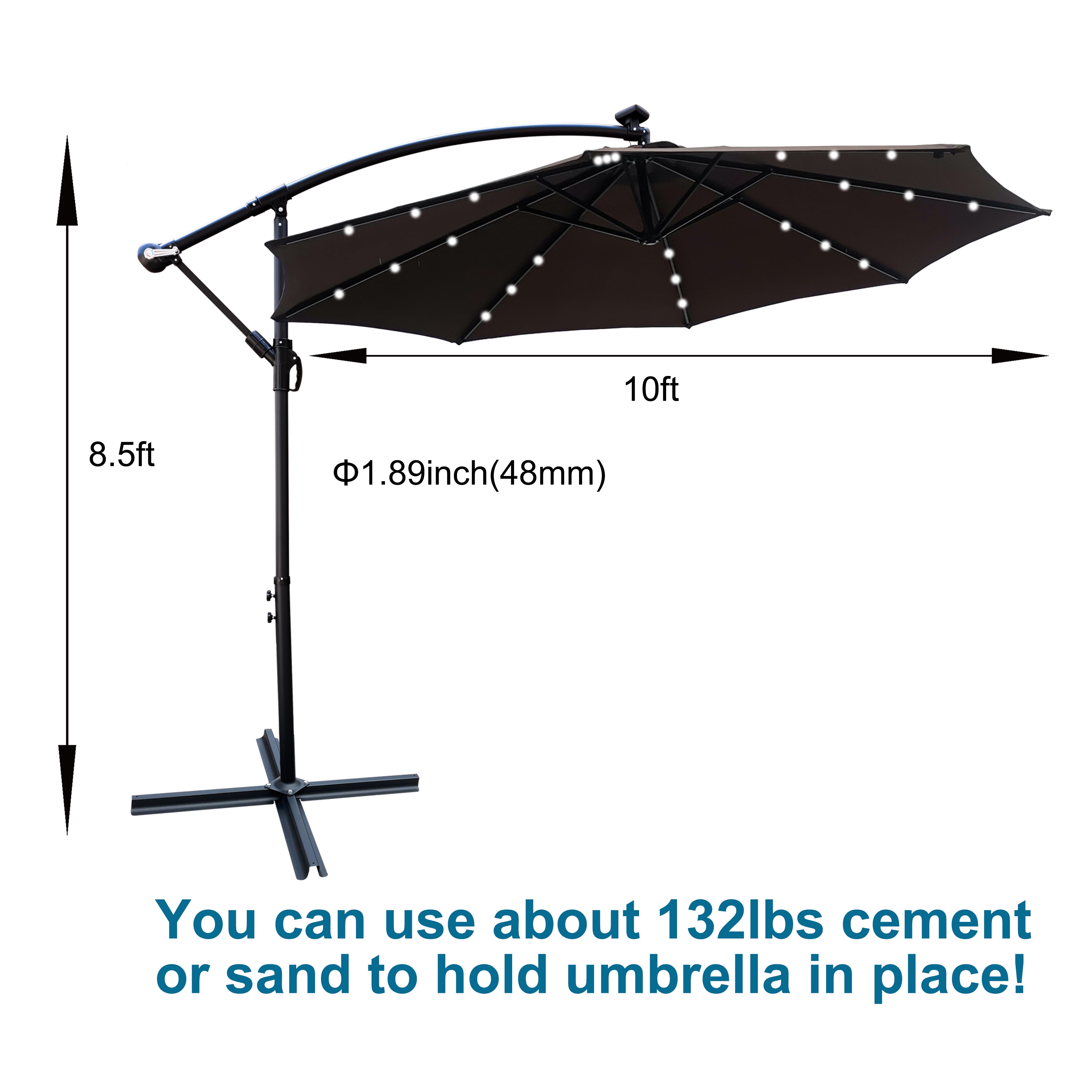 Royard Oaktree 10FT Patio Offset Umbrella w/Solar LED Lights Outdoor Cantilever Hanging Umbrella w/Crank & Cross Base UV Protection Sun Shade for Market Garden Lawn Deck Backyard Pool, Chocolate