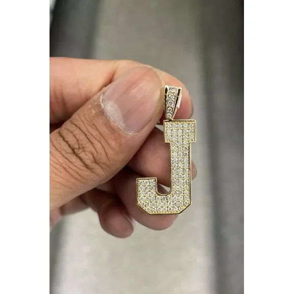 2Ct Round Cut Lab Created Diamond Initial "J" Custom Pendant Necklace 14K Yellow Gold Plated
