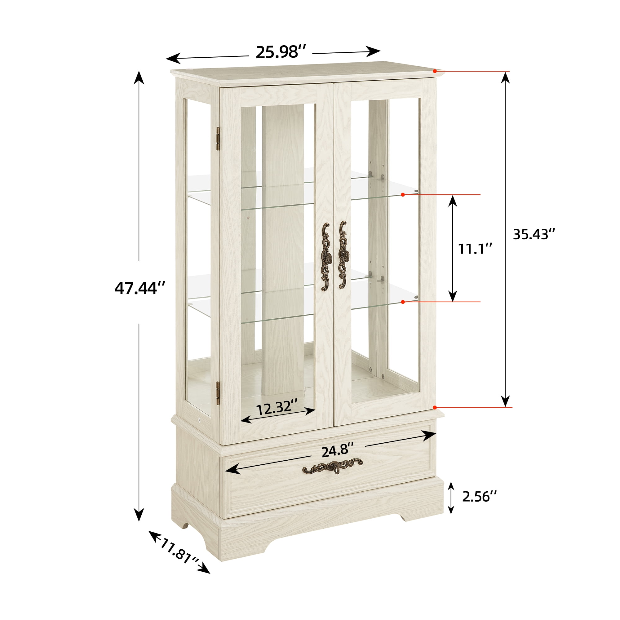 Miniyam Wood Lighted Curio Display Cabinet with Glass Door, White