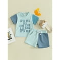 thumbnail image 2 of Suealasg Brother and Sister Matching Set Toddler Baby Boys Girls Outfits Set Short Sleeve Letter Print T-shirt +Contrast Color Shorts 2Pcs Summer Clothes, 2 of 9