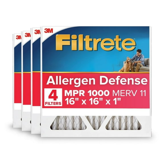 Filtrete 16x16x1 HVAC Furnace Air Filter, MPR 1000 MERV 11, Allergen Defense, 4 Pack
