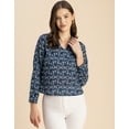 thumbnail image 2 of Moomaya Long Sleeve Band Collar Printed Top - Women's Stylish Georgette Top, 2 of 9