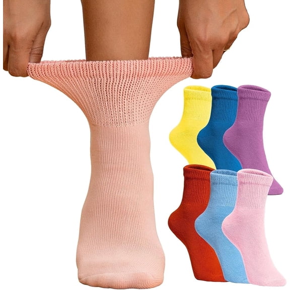 Special Essentials 6 Pairs Women's Non-Binding Diabetic & Circulator Ankle Socks - Comfortably Soft, Moisture-Wicking Cotton Assorted Multicolors
