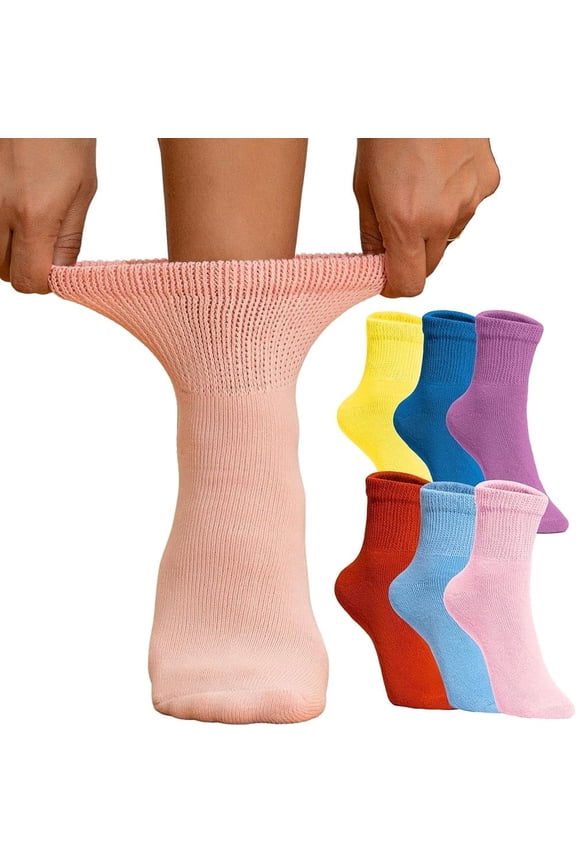 6 Pairs Women's Non-Binding Diabetic & Circulator Ankle Socks - Comfortably Soft, Moisture-Wicking Cotton Assorted Multicolors