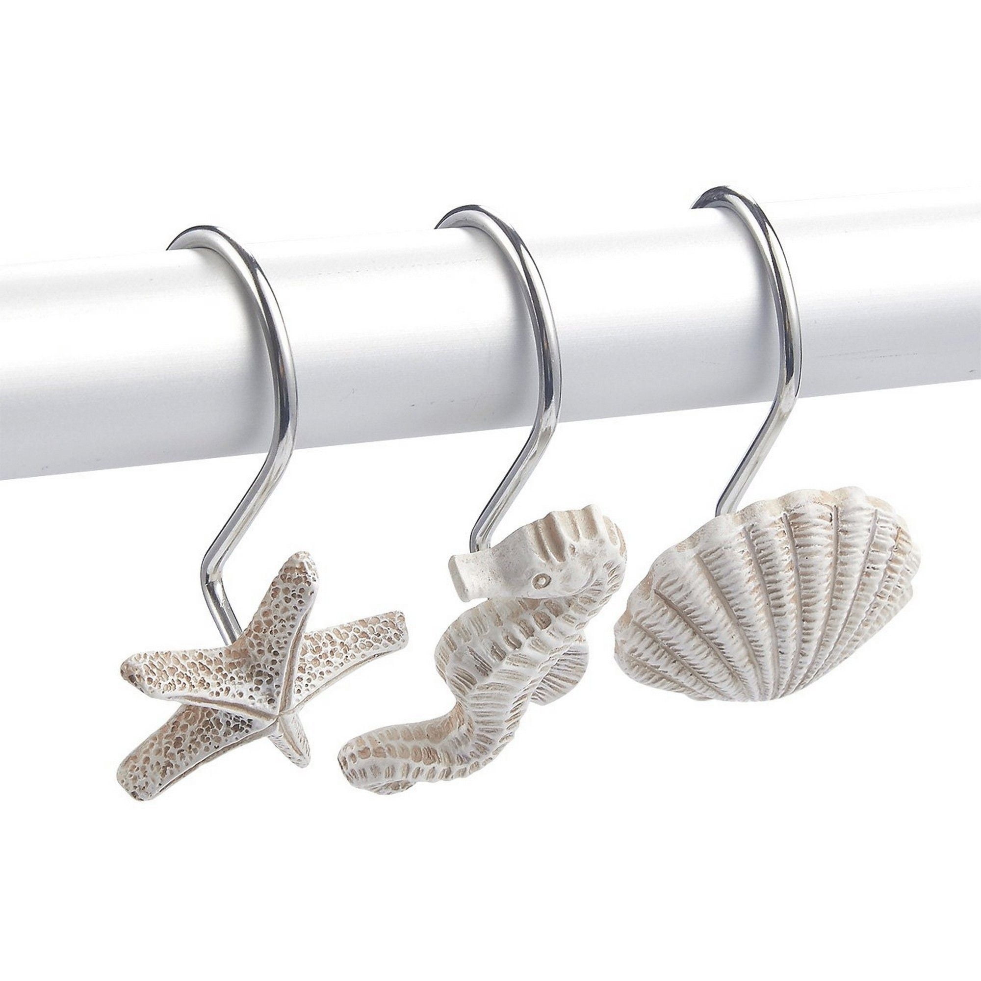 12-Pack of Beach-Themed Shower Curtain Stainless Steel Hooks