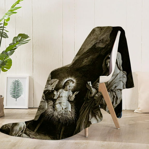 Isvgxsz Christian Jesus Blanket Christ Jesus Decor Throw Blanket Gifts for Girls Boys Winter Bedding Super Warm Soft Plush Fleece Flannel Blanket for Kids Adults Men Women