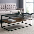 thumbnail image 1 of Walker Edison Mesh Drawer Glass Top Coffee Table, 42 Inch, Dark Walnut, 1 of 5