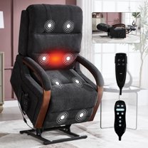 Newest Power Black Chenille Lift Recliner Chair Dual Motor Infinite Position Up to 350 LBS with Solid Wood Armrests, Heat Massage , Heavy Duty Motion Mechanism