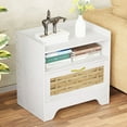 thumbnail image 3 of 24" Rattan Nightstands with Storage Drawer, White Bedside Table with Semi Open Cubby, Boho Night Stand with Farmhouse Arched Base for Bedroom, Side Table, End Table for Dorm, 3 of 11