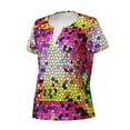 thumbnail image 2 of Goofa Colorful Tie Dye Stained Glass 3 Pattern Womens Deep V Neck Low Cut Tops Casual Summer Short Sleeve Ribbed Knit T-Shirts-XX-Large, 2 of 5