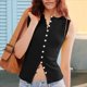 thumbnail image 5 of Camiseta Sin Mangas de Verano para Mujer, de Punto, con Cuello Redondo, Botones Delanteros y Canalé, Ajustada, Sin Mangas, Color Negro, Talla S, 5 of 9