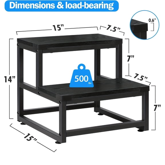 2 Step Stool Folding Step Stool Sturdy Metal Frame 2 in1 Step Stool Helper, Supports Up to 500 Lbs, Foot Stool for High Bed, Kitchen, Bathroom, RV, Corner Shelves