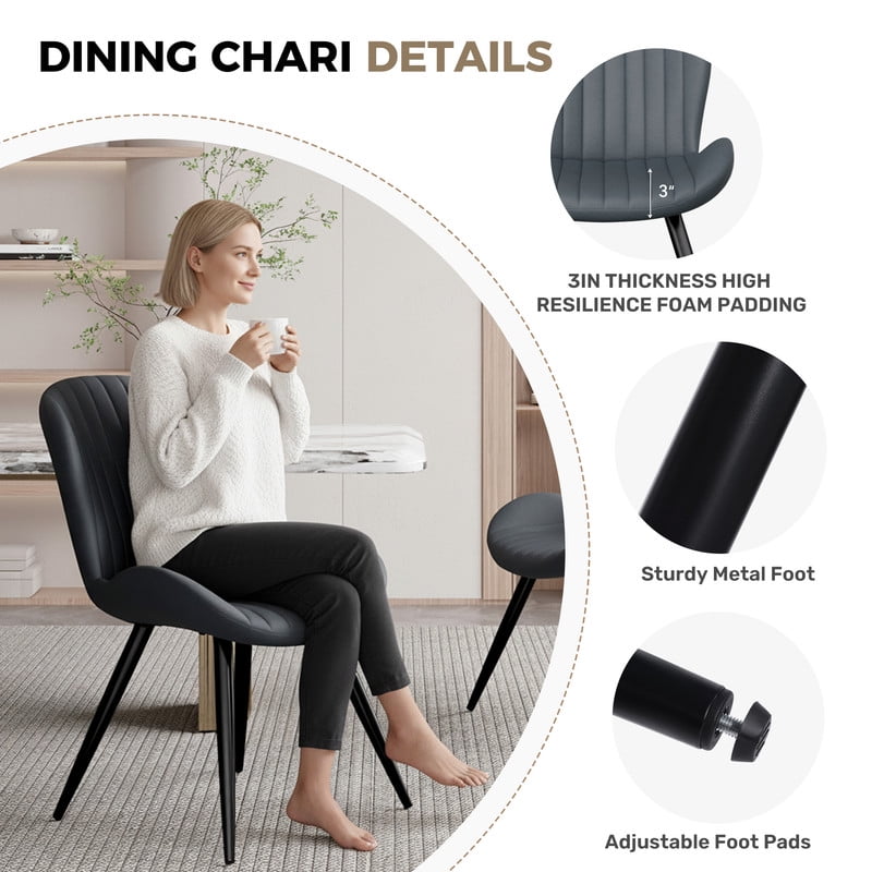 Daluvenix Modern Dining Chairs Set of 4 Upholstered Comfy Fabric Kitchen & Dining Room Chairs with Metal Legs & Thick Cushions for Living Room, Dark Grey