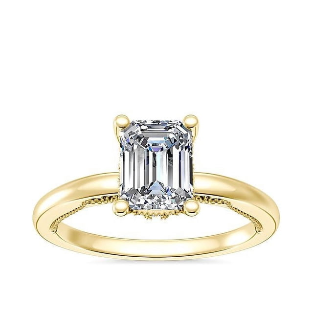 1.15 T.C.W Emerald Shape Natural Diamond Latest Design Solitaire Wedding Ring for Ladies Solid 14K Yellow Gold Size 8
