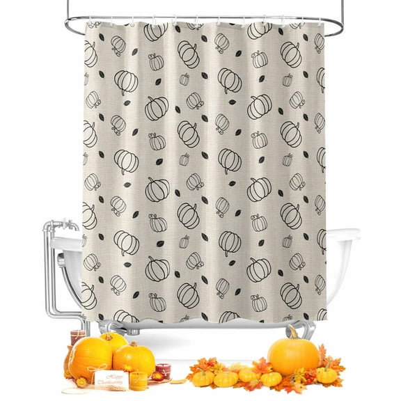 Fall Shower Curtain Black Pumpkin Bathroom Curtains with Hooks, Waterproof Fabric Autumn Harvest Linen Thanksgiving Bath Shower Curtains Set for Bathroom Bathtubs Decor 72x72 Inch