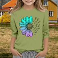 thumbnail image 2 of KAUOD Kids Girls 3/4 Sleeve T-Shirt Casual Printed Flowers Cotton Solid Tee Teen Crewneck Color Block Cute Spring Fall Blouses Tops, 2 of 4