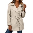 thumbnail image 5 of ManxiVoo Women's Short Trench Coat Belted Casual Lightweight Solid Color Jacket for Spring Fall Outdoor Daily Wear City Style, 5 of 6