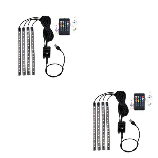 Kenally Tiras de luces LED para coche, Interior debajo del tablero, ventana trasera, lámpara de ambiente, Kit de decoración de vehículo activado por 48smd USB-Port 2piezas Kenally CBP227733