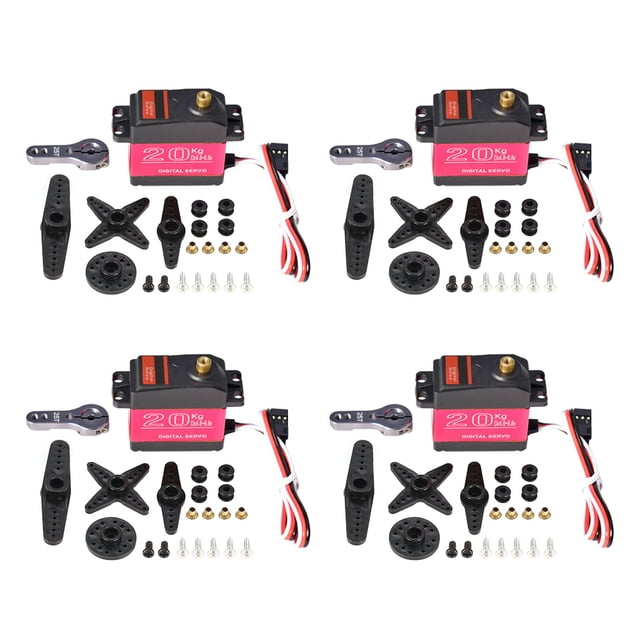20KG High-Torque Digital Servo with 270° Rotation, Waterproof Metal Gear (Copper & Aluminum), 0.09sec/60° Speed at 6.8V, CNC Precision Gears, Anti-Block/Burn Protection, 4-Pack with 25T Servo Arms