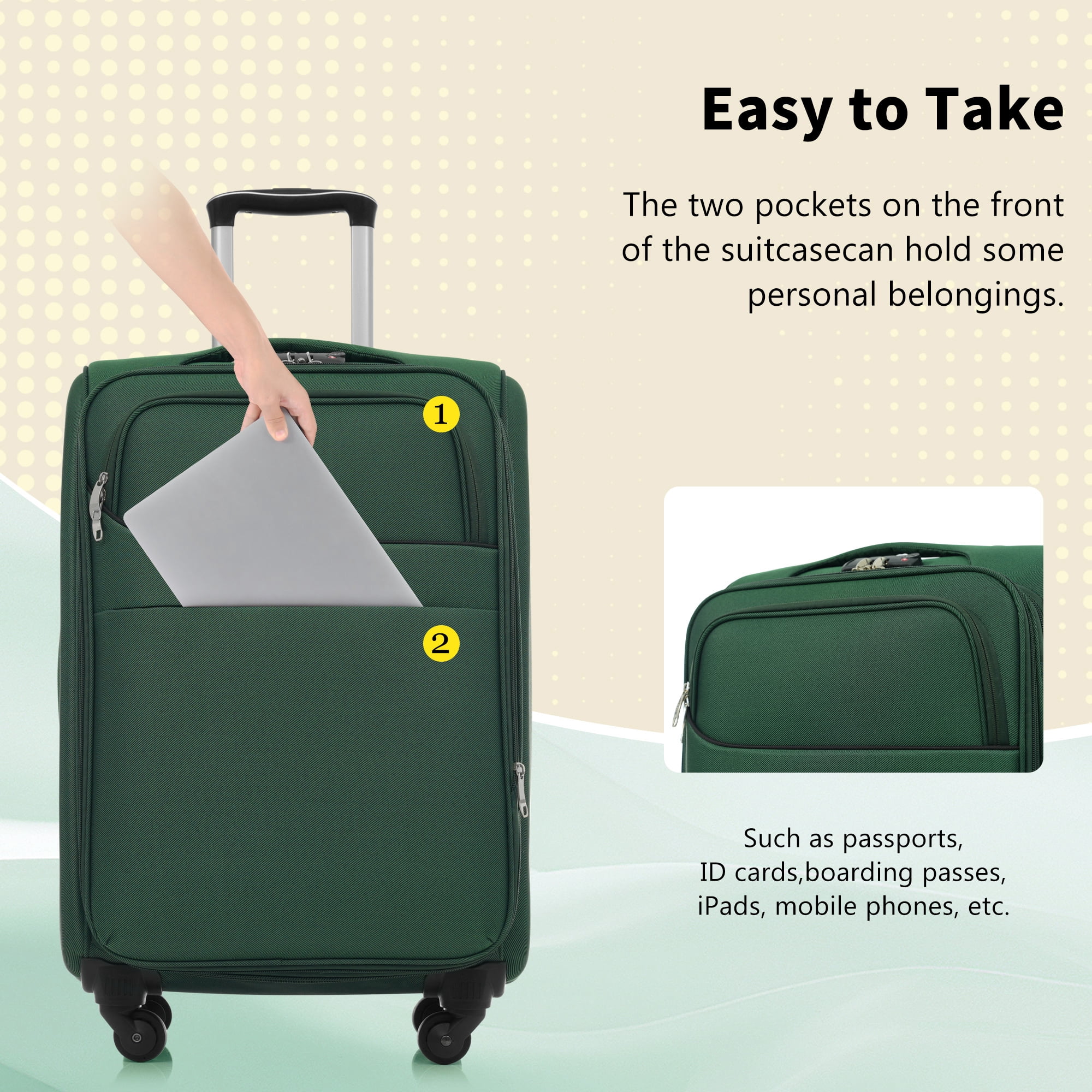 Euroco 4 Piece Softside Luggage Set, Expandable Suitcase Set with TSA Lock and Spinner Wheels, Lightweight Durable Suitcase for Men Women Travel(18"/22"/26"/30") ,Dark Green