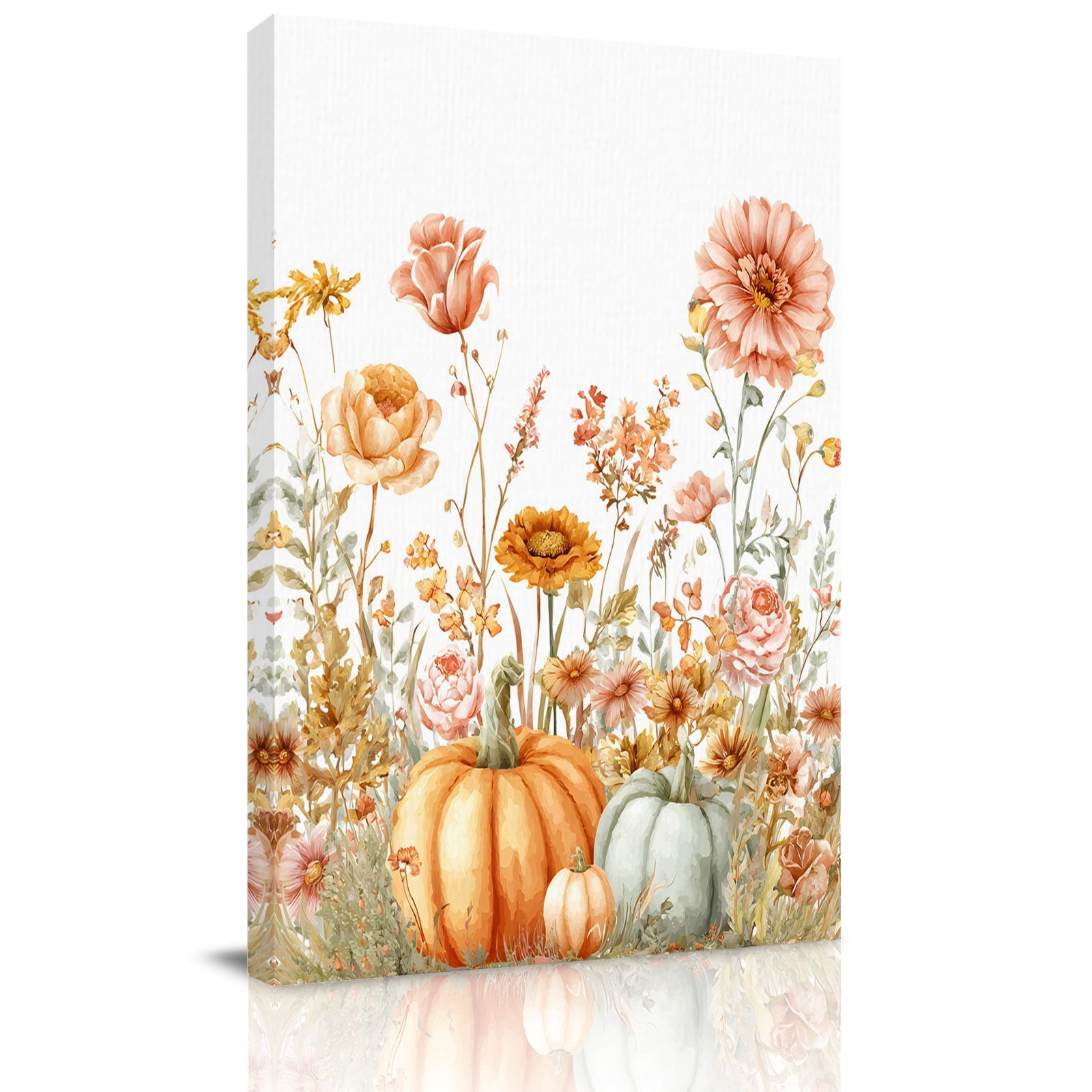 Canvas Wall Art Fall Botanical Framed Canvas Prints for Bedroom Bathroom Pumpkins Floral Autumn Farmhouse Gallery Wrapped Wall Decor for Home Office Gifts 11 x14 Ship Next Day
