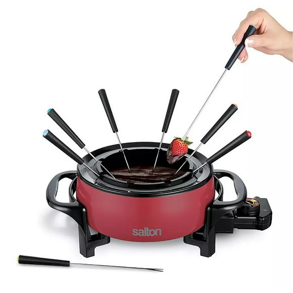 Salton - Electric Fondue Set with 2.8 Liter Non-Stick Bowl, 1000W, Red