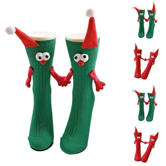 Vibrex Magnetic Christmas Socks for Couples, Connecting Novelty Socks that Hold Hands, Funny Matching Crew Socks for Him and Her, Perfect Christmas Gift & Stocking Stuffer