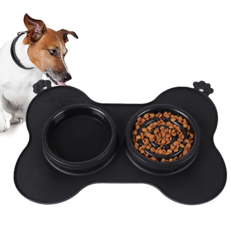 Slow Feeder Dog Bowls, 3-in-1 Food and Water Bowls with No-Spill Non-Skid  Silicone Mat Eco-Friendly Slow Down Eating Puzzle Bowl for Medium Sized Dogs  