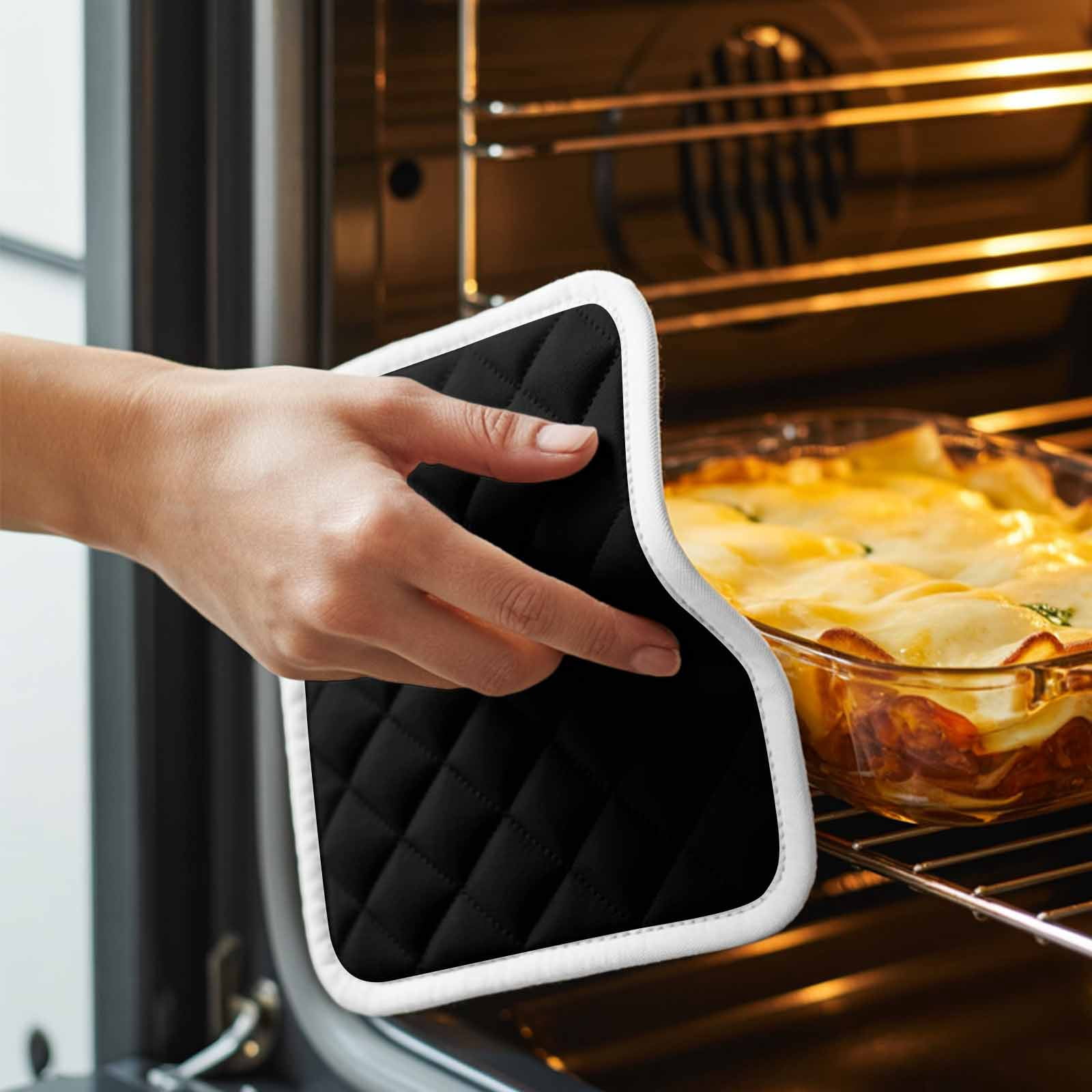 Black Pot Holders for Kitchen Heatproof Potholder, 2 Pack Pure Black Hot Pads Multipurpose Oven Pads Cloth Potholders Trivet for Cooking and Baking