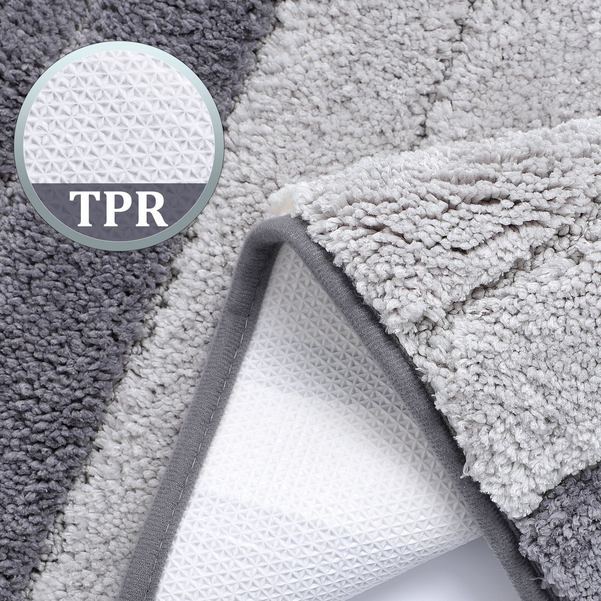 PiccoCasa Microfiber Striped Bathroom Rugs Non Slip Soft Light Gray 16"x24"