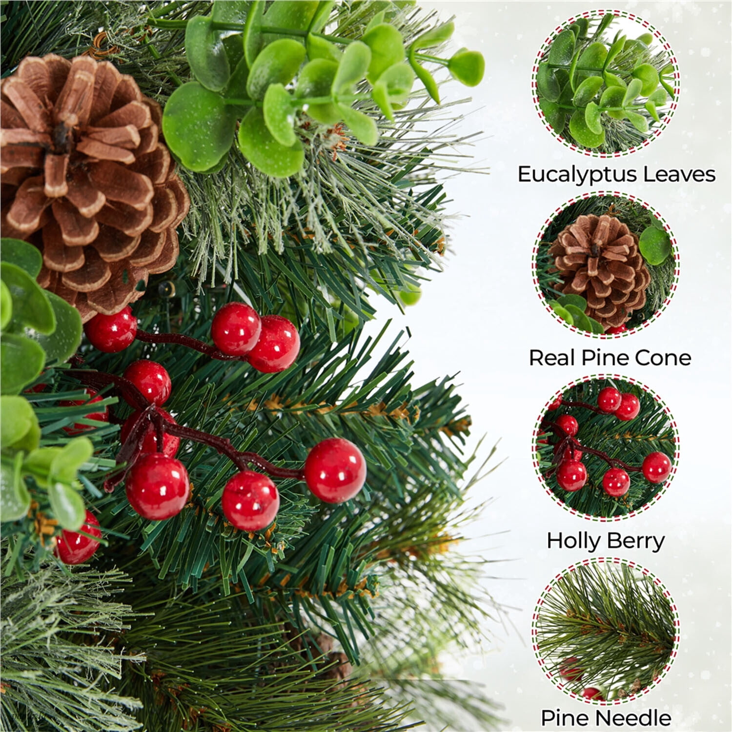 Alden Design Set of 2 2FT Pre-lit Outdoor Pathway Christmas Trees with Stakes, Red Berries and Pinecones for Driveway, Green