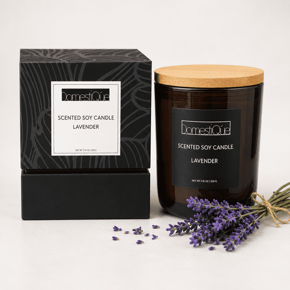 Domestique 100% Natural Soy Candle – Lavender Scented Candle with Clean-Burning Cotton Wick, 40-60 Hours Burn Time, Relaxing Home Fragrance