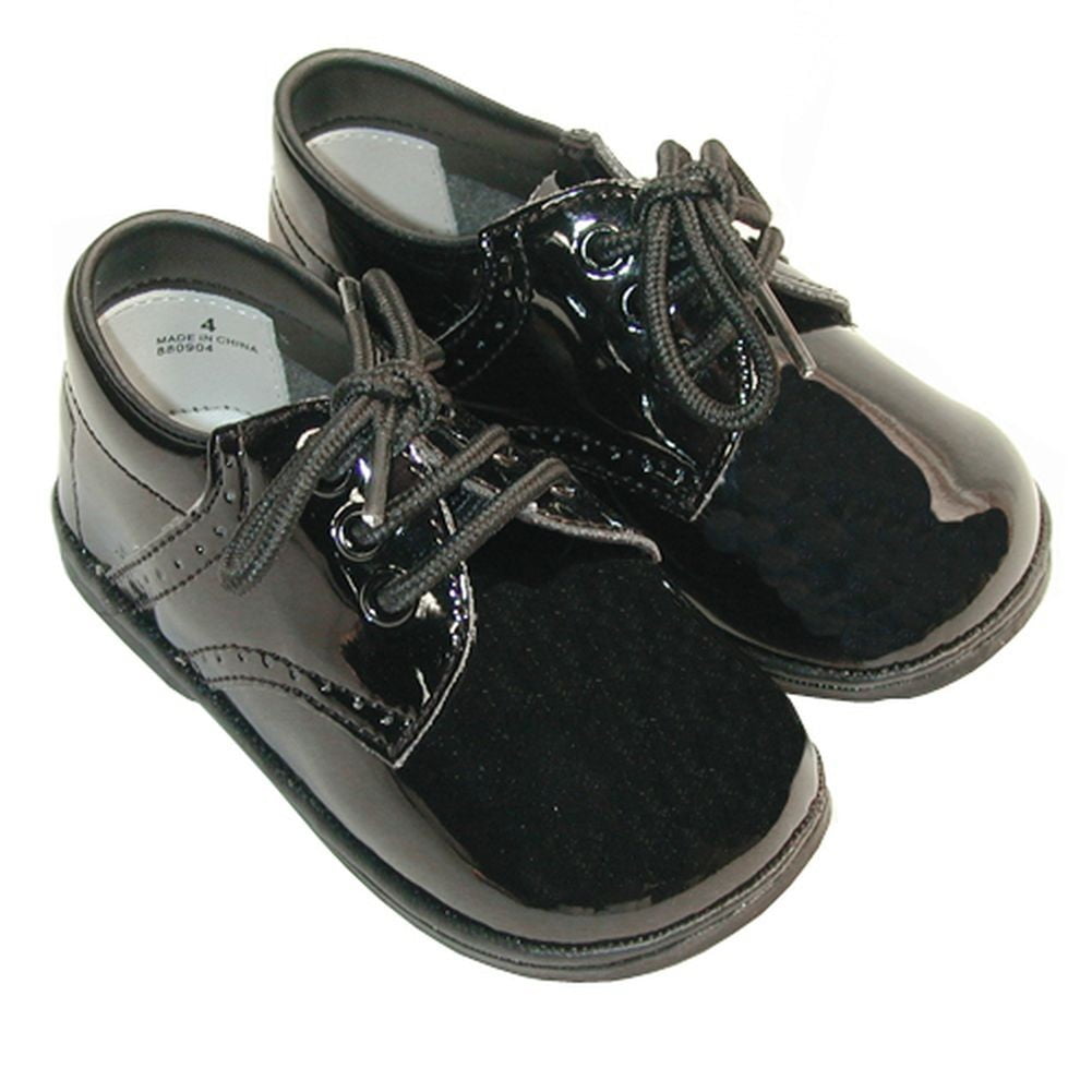Angels Garment Boys Black Lace Up Closure Classic Dress Shoes 11-4 Kids