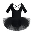 thumbnail image 2 of vastwit Kids Girls Short Sleeve Ballet Dance Tutu Dress CrissCross Strap Gymnastic Leotard Dress Black M, 2 of 7