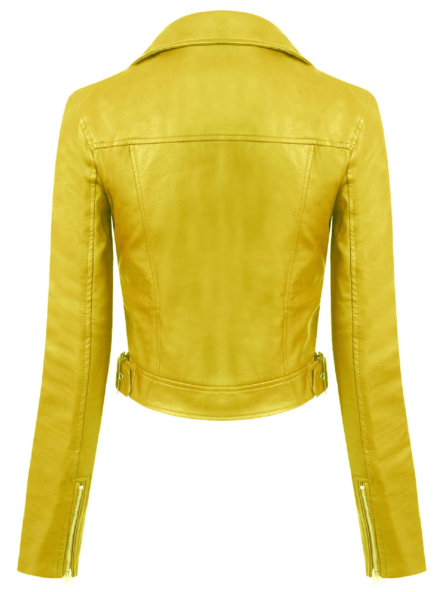 MixMatchy Women's Faux Leather Long Sleeve Zipper Closure Moto Biker Short Coat Jacket