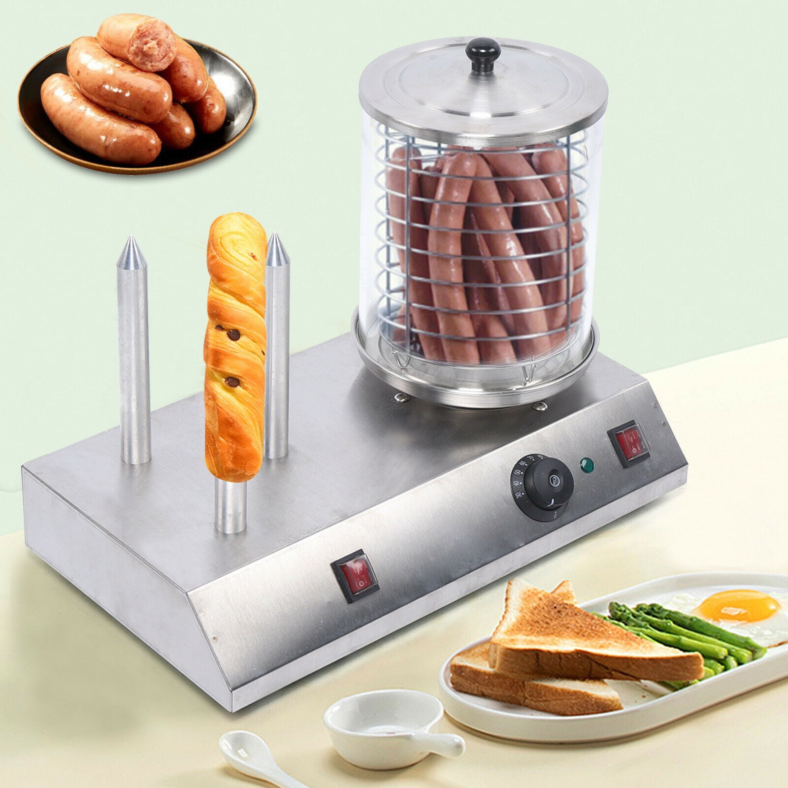 CNCEST Electric Hot Dog Machine Bun Warmer Commercial Hotdogs Steamer