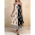 thumbnail image 2 of Women Dresses Spaghetti Strap Scoop Neck Smocked Ruffle Flowy Boho Maxi Dress Black & White S, 2 of 9