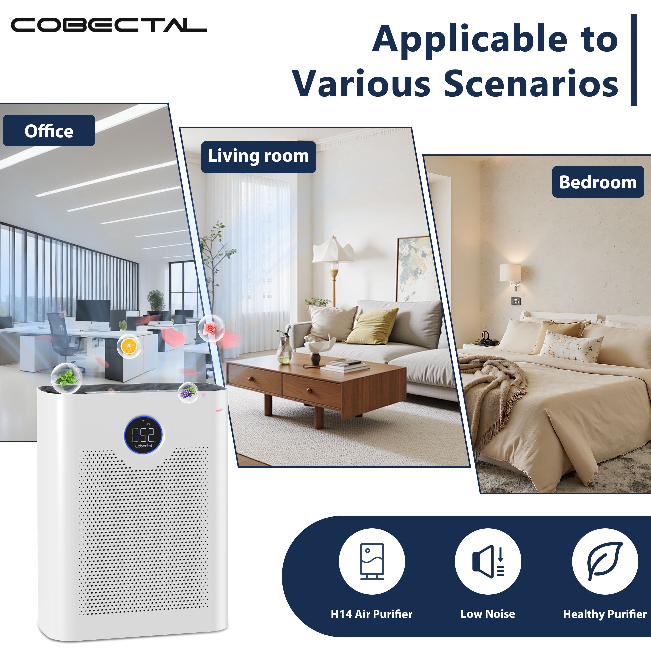Cobectal ZQA-8000A Air Purifiers for Home,H14 Large Air Purifier Suitable for Pet,White