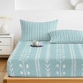 thumbnail image 6 of Queen Size Fitted Sheet Set - Simple Vertical Stripes 3 Piece Bedding Sets 16" Deep Pocket Fitted Sheet with 2 Pillowcases, Summer Coastal Lines Style Blue Green Brushed Microfiber Hotel Bed Sheets, 6 of 9