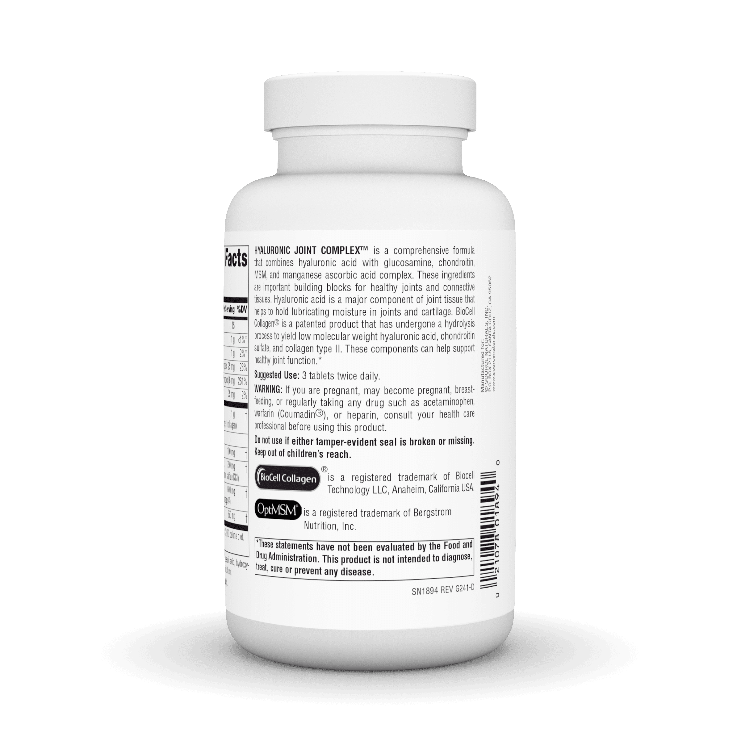 Source Naturals Hyaluronic Joint Complex With Glucosamine, Chondroitin & MSM Extra Strength - 120 Tablets