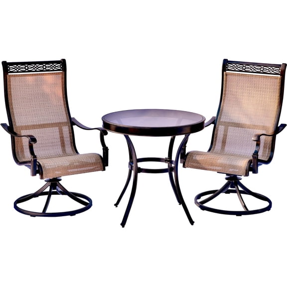 Hanover Outdoor Monaco 3-Piece Glass-Top Bistro Set with Sling Swivel Rockers in Cedar